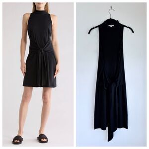 NWT Vince. Knot Pima Cotton Sleeveless Tie Waist Mock Neck Sheath Dress in Black